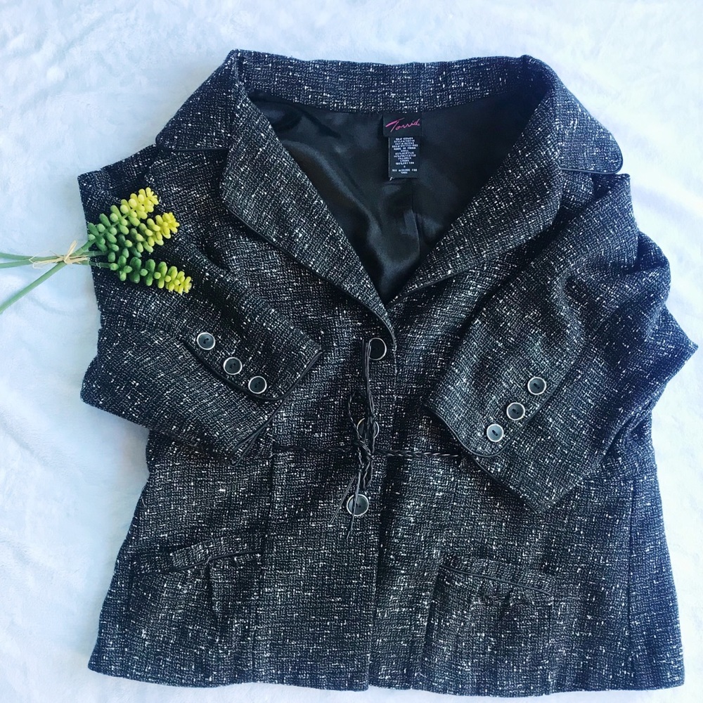 Torrid Metallic Black Tweed 3/4 Blazer Size 2